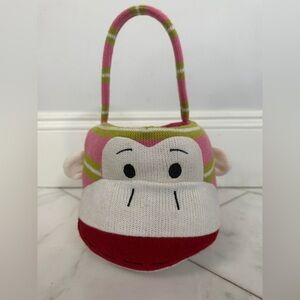 Sock Monkey Pink and Green Knit Easter Basket